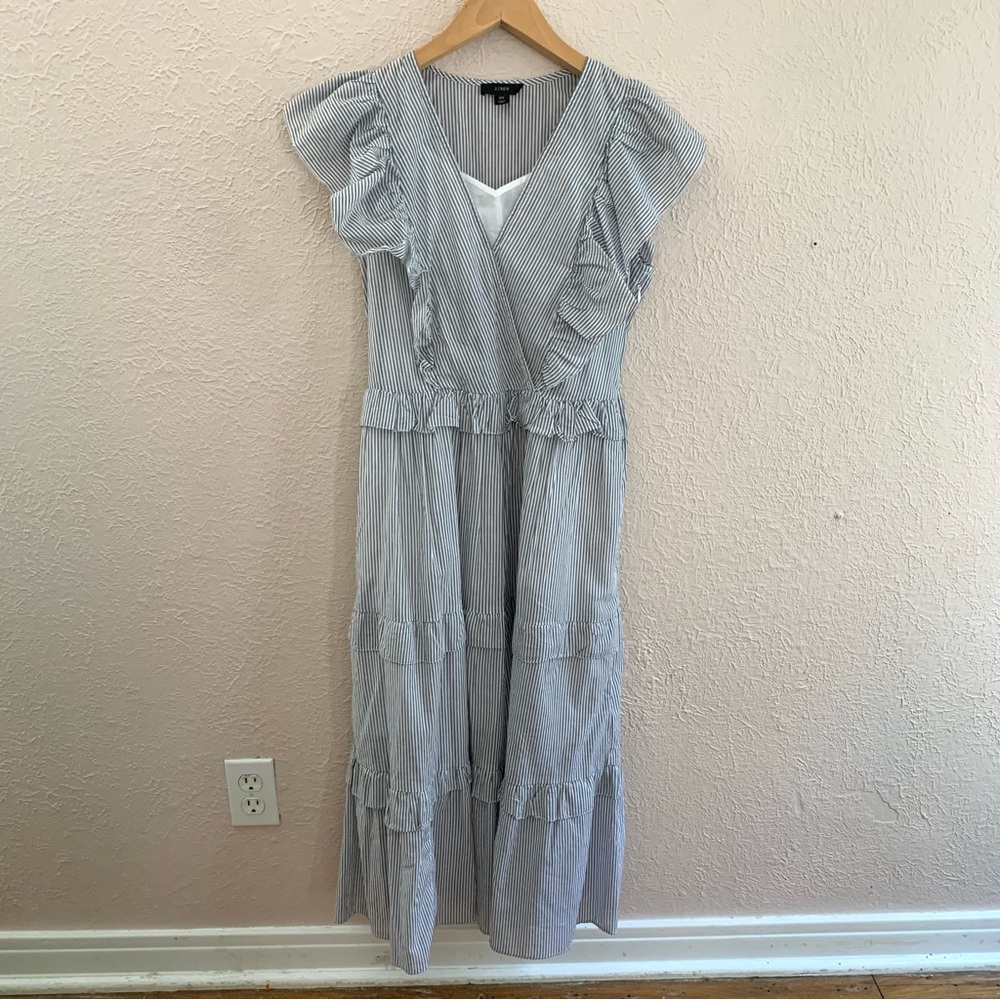 J.Crew Ruffle sleeve cotton voile dress blue stripe - Picture 3 of 12